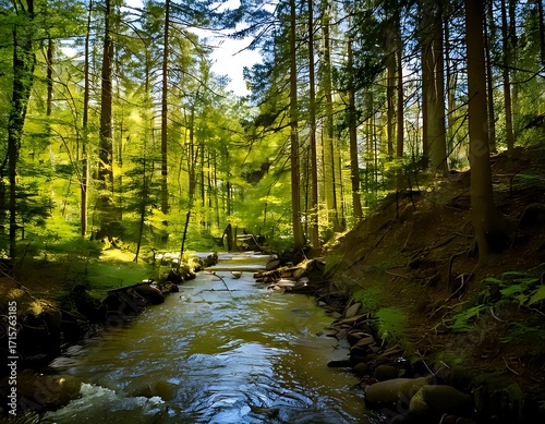 Lush forest stream scene