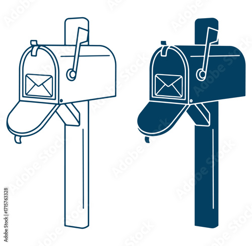 Vector illustration of a mailbox with a delivered envelope and post design elements.