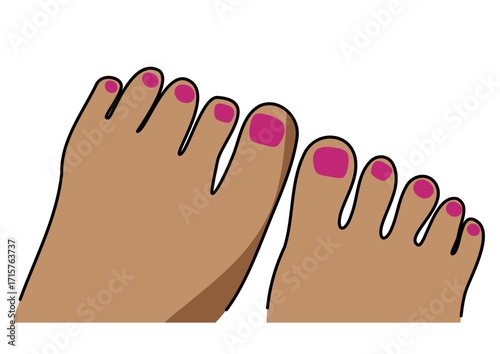 Image of a woman's feet with pink painted toenails, illustrating foot care and summer relaxation. Body part with pedicure.