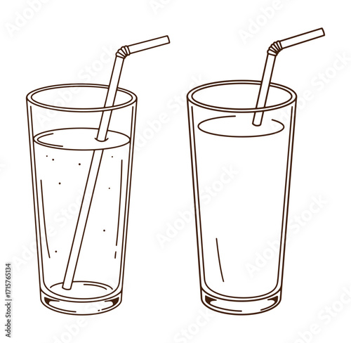 Vector illustration of two glass tumblers with straws filled with refreshing drinks.