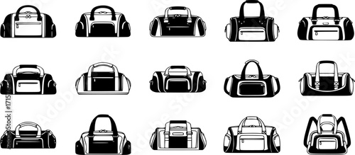 Gym Bag Vector Icon Set. Sports Bag Symbol, Fitness and Travel Illustration
