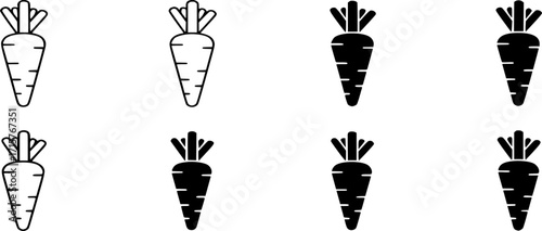 Carrots line and solid icon set Vector. Vegetable Symbol, Nutrition and Diet Illustration