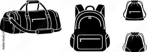 Gym Bag Vector Icon Set. Sports Bag Symbol, Fitness and Travel Illustration