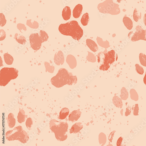 Bright orange paw prints scatter across a beige background, creating a fun and warm design perfect for pet lovers and playful spaces.