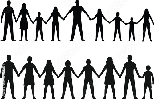 Diverse group family silhouettes holding hands unity connection symbolism community bond 