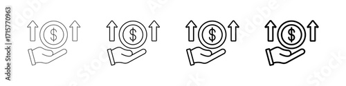 Income Growth Icons Set In Various Stroke Line Styles