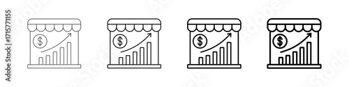 Stock Market Icons Set In Various Stroke Line Styles