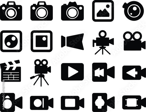 Collection of 20 Black & White Photography & Video Icons for Design & Visual Media