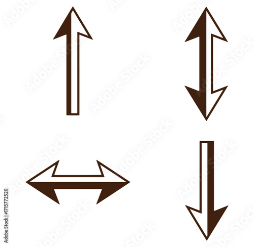Collection of simple brown arrows pointing up down left and right direction indicators