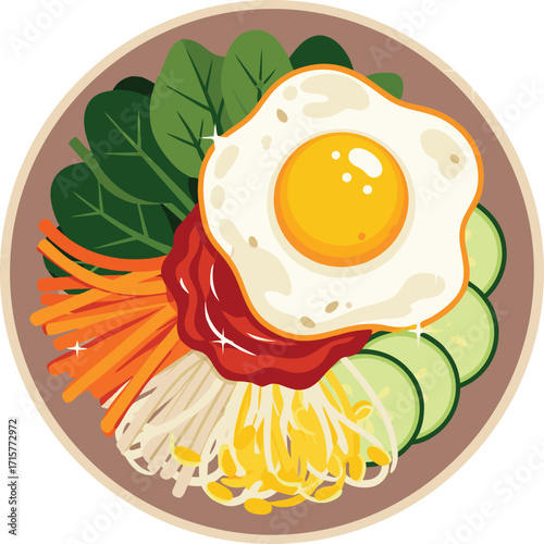 Korean Bibimbap Mixed Rice Bowl with Egg and Vegetables