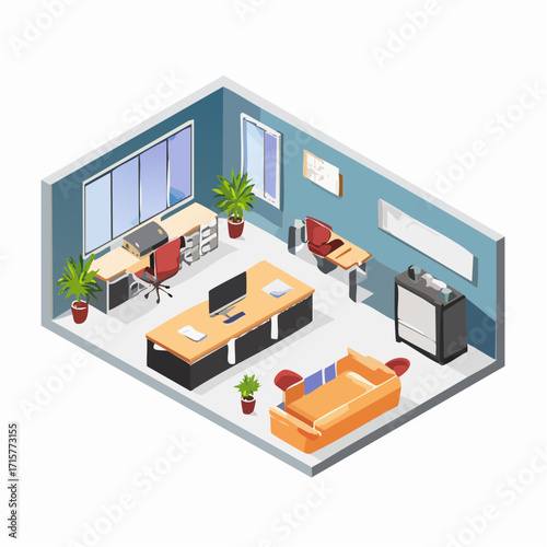 Vector isometric office interior plan