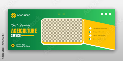 Best Quality Agriculture Service Social Media Banner Template, Green and Yellow Editable Layout with Photo Placeholder, Modern Farming Promotion Design for Agribusiness, Organic Farming, Agricultural 
