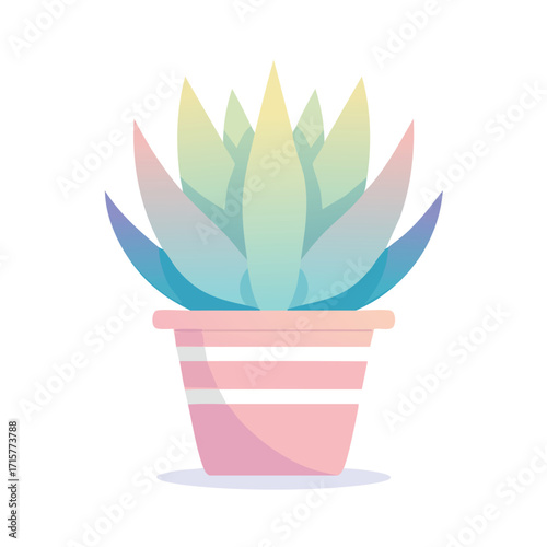 A pastel-colored succulent plant in a pink striped pot, with a soft, dreamy aesthetic.