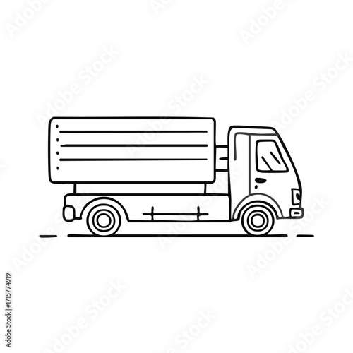 Line drawing of a truck, side view, with a flatbed.