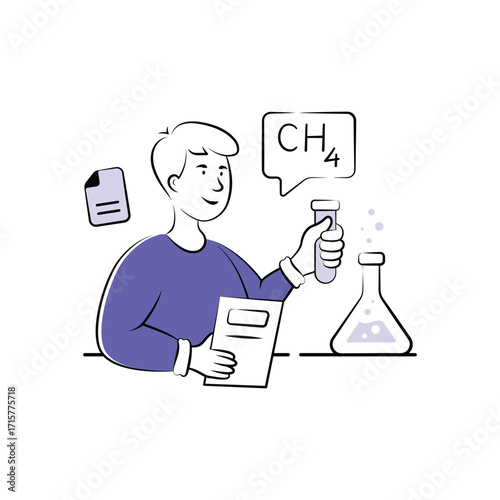 Student performing chemical experiment in laboratory for science learning.