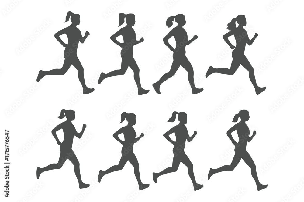Obraz premium Run. Running men and women, vector set of isolated silhouettes