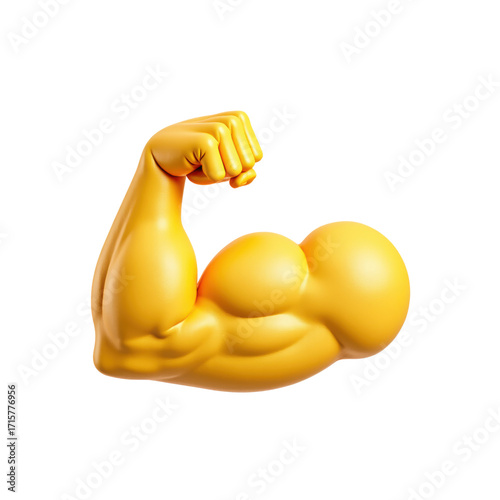 Yellow Muscular Arm Flexing Bicep Muscle Strength Power Icon Symbol Graphic Design Element for Fitness and Bodybuilding Concept