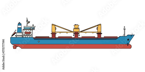 Bulk Carrier Ship Detailed Side Profile Illustration