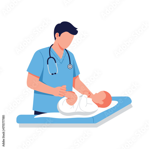 Doctor Examining Baby Illustration