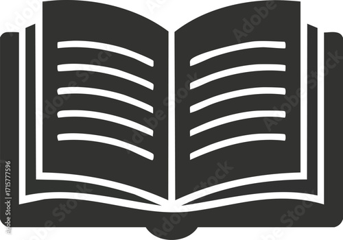 Open book with text, illustration of reading material, knowledge and education.