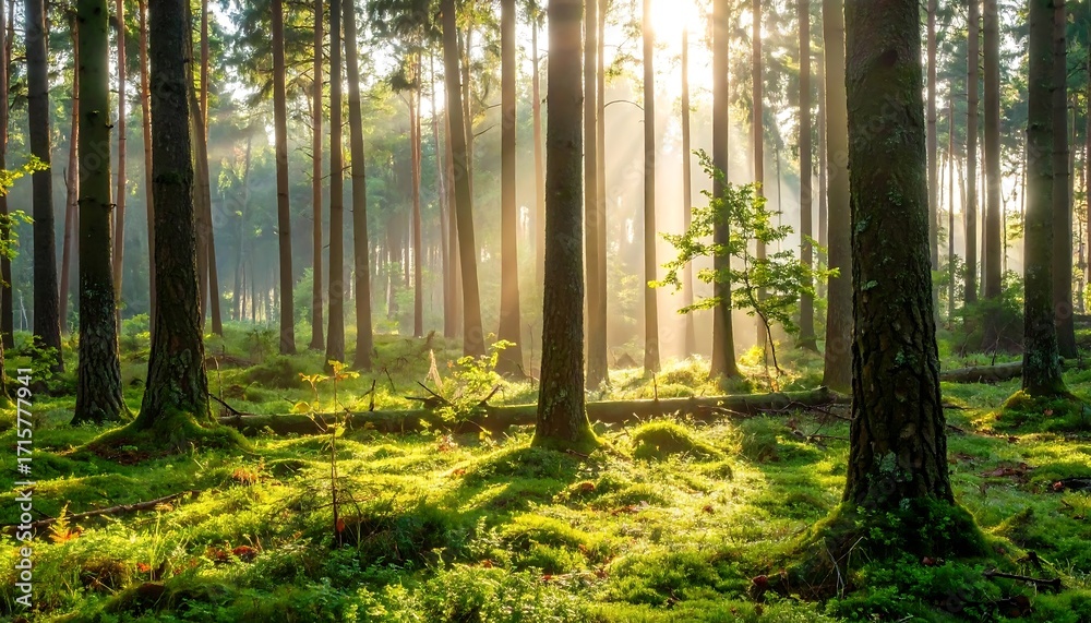 Obraz premium Sunbeams in a Misty Forest (7)