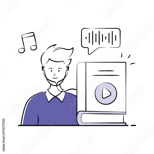 Audiobook Student Listening to Learning Audio Illustration