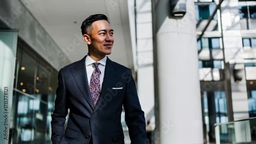 Wallpaper Mural Young asian entrepreneur strides outside sleek headquarters, optimistic energy, career momentum, and winning mindset in a contemporary business portrait. Torontodigital.ca