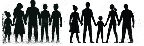 Diverse family silhouettes holding hands unity and connection graphic bundle set 