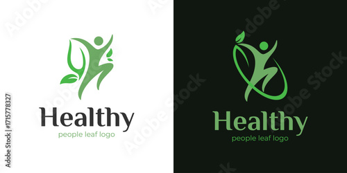 Healthy Lifestyle Logo Design with Abstract Human and Leaf Symbol for Wellness and Eco-Friendly Brand Idenity