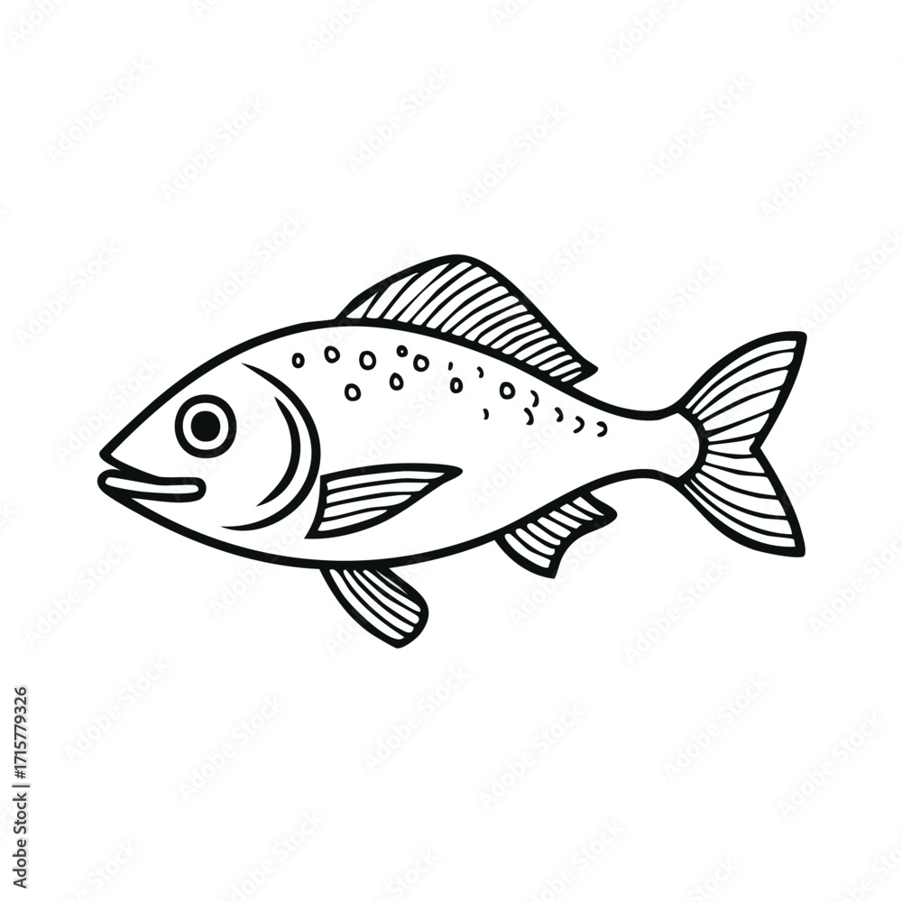 Naklejka premium Illustration of a fish with detailed fins and spots on its body.