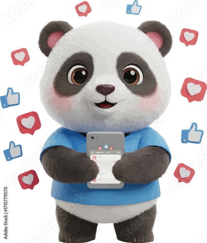 3D Cartoon Panda with Social Media Likes