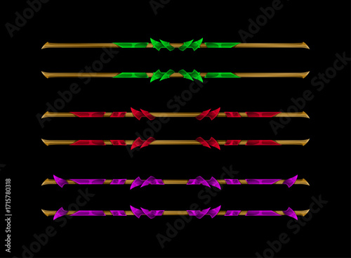 Set of Golden Diamond Game Separator Templates — Horizontal Line Frames in Various Shapes and Colors for Fantasy RPG and UI Design
