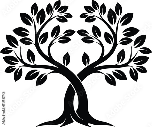 Stylized vector illustration of a majestic tree with interwoven trunks and lush foliage, symbolizing strength, harmony, and eternal growth.