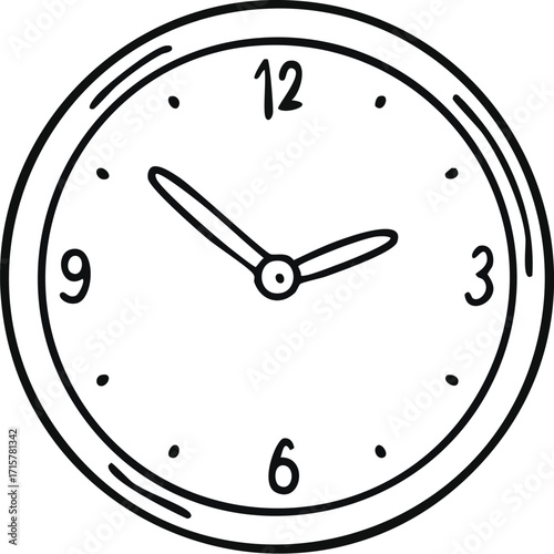 Clock face with hands showing the time at 2:50, in a simple line drawing style.