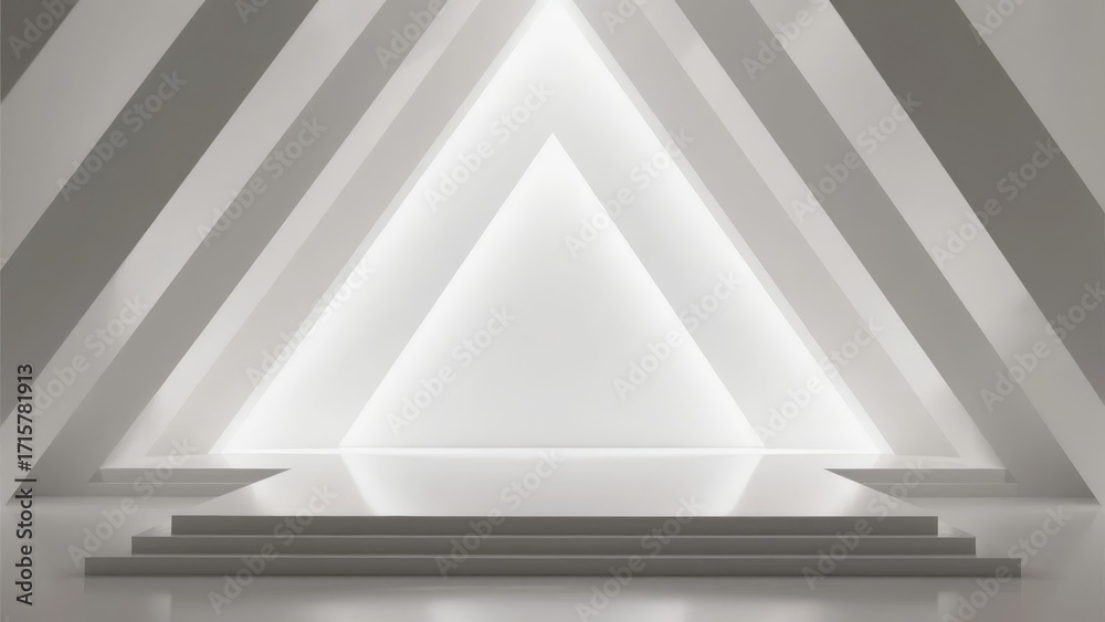 Obraz premium Minimalist geometric interior with illuminated triangular design and steps