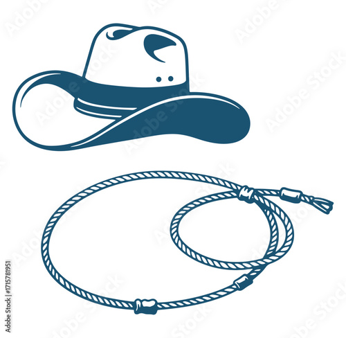 Vector illustration of a cowboy hat and lasso in a clean minimalist style