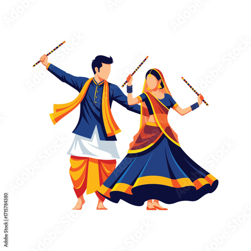 Happy navratri raas garba couple indian traditional festival