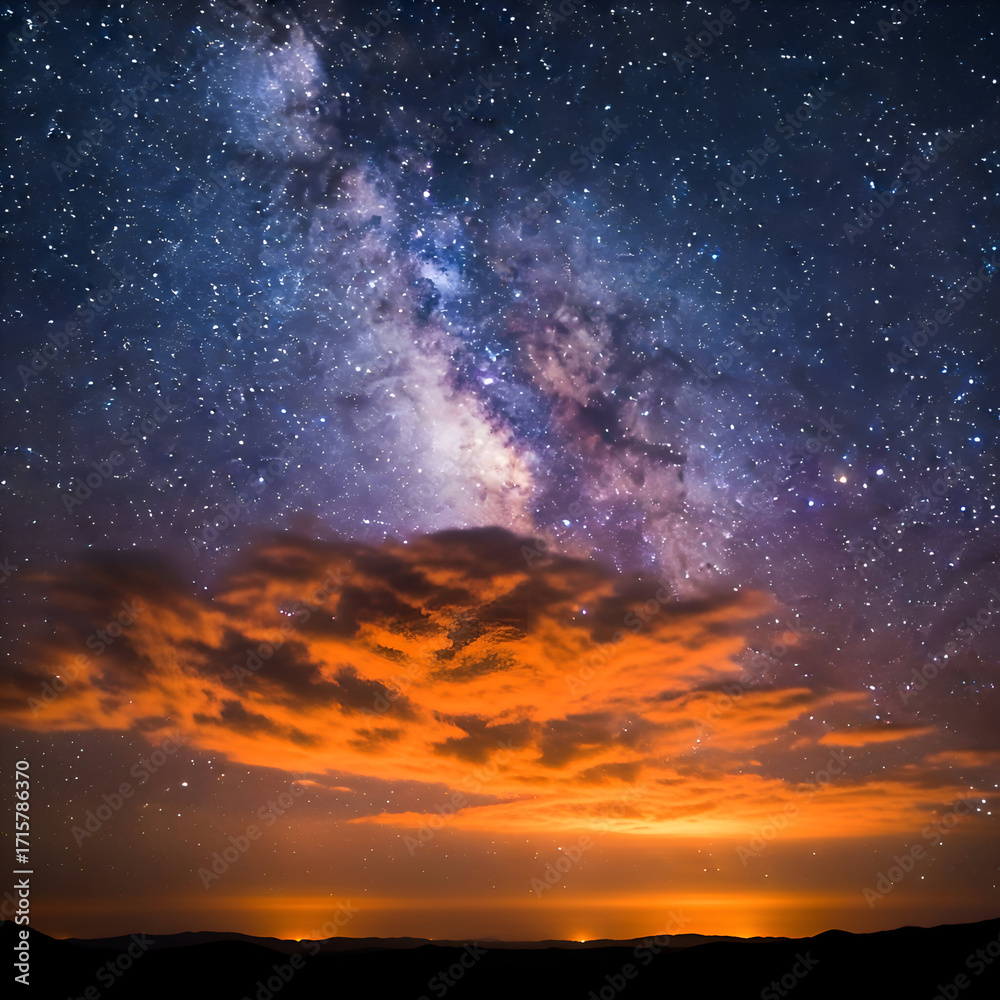 Fototapeta premium Milky Way Galaxy Over Clouds - A Night Sky Spectacle.