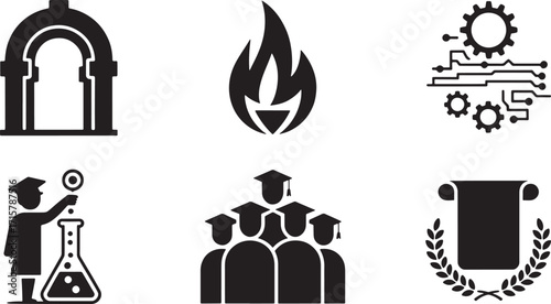 Academic Excellence Icons Set Black Silhouette on Transparent Background University Education Symbols