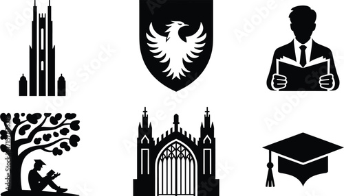 Academic Achievement Icons Set Silhouette Vector Illustration Education and Learning Symbols
