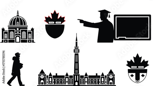 Canadian University and College Buildings Silhouette Collection for Education and Academic Design