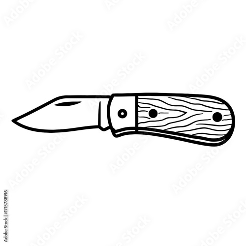 Pocket Knife Vector with Wood Handle - Camping and Outdoor Tool