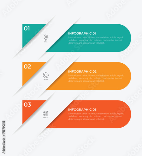 Business infographic template vector element. 3 step vertical columns for business information and web graphic design