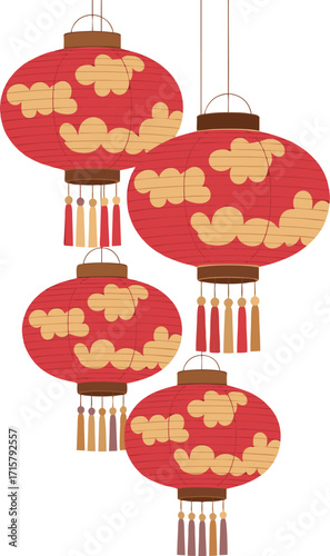 Red Asian Paper Lanterns with Tassels