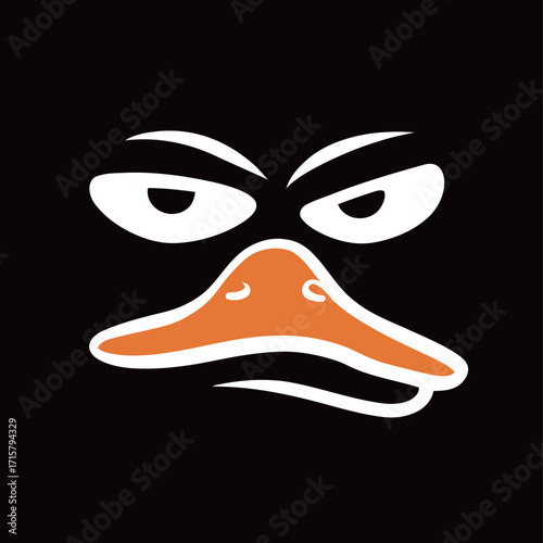 This design features a cartoon-style duck face with a bold expression. The vibrant orange beak contrasts with the dark background, creating an eye-catching look.