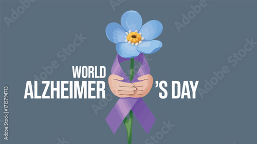 World Alzheimer's Day with Purple Ribbon and Supportive Hands