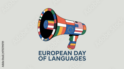 European Day of Languages with Megaphone and Flag Design
