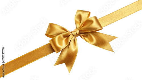 Golden ribbon bow isolated on transparent background