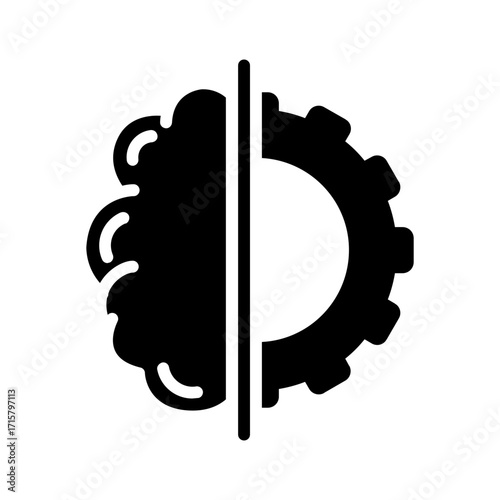 Vector solid black icon for Head with gear
