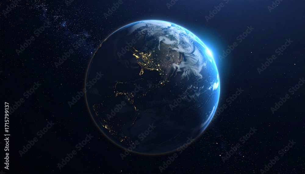 Obraz premium Earth shining quietly in deep space